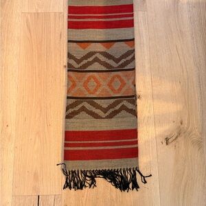 Boho Pattern Woven Scarf in Red, Orange & Brown